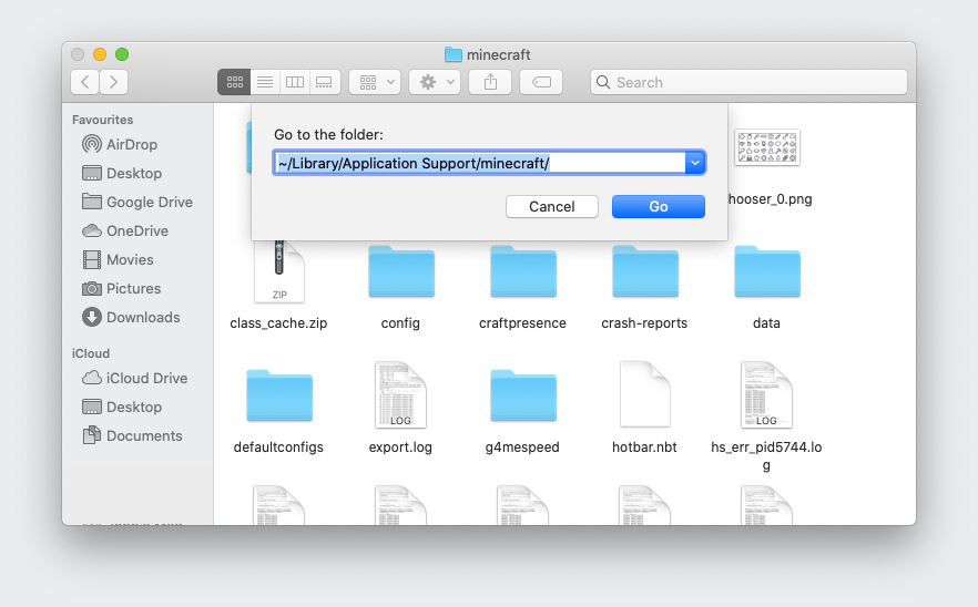 Screenshot of Finder Go menu