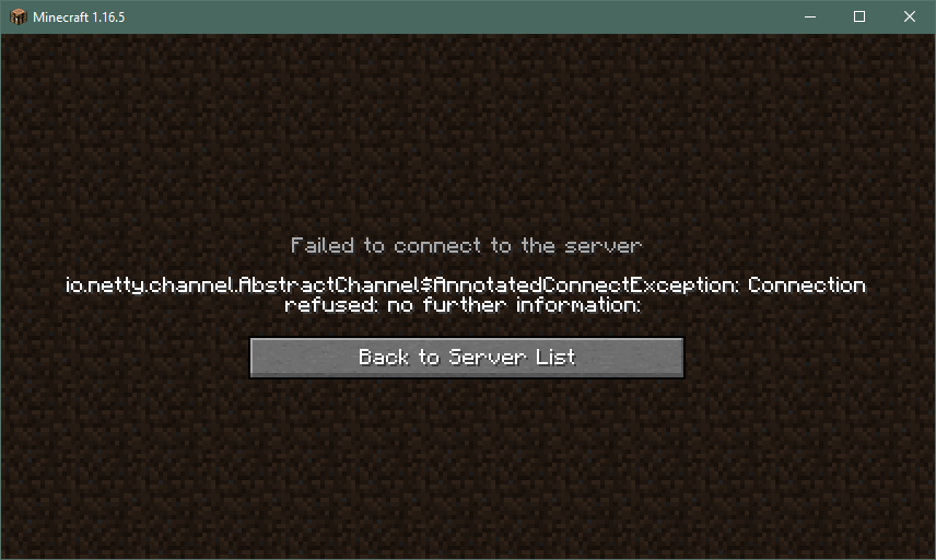 Minecraft in-game error example