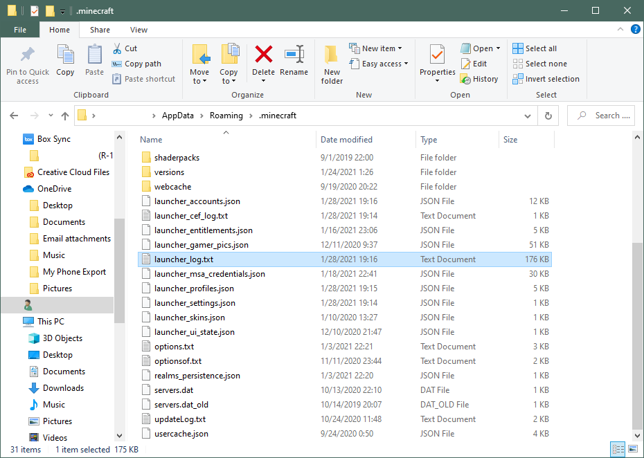 Minecraft data folder