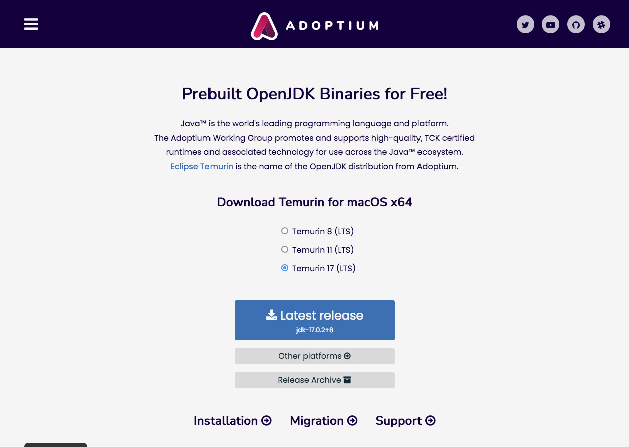 Screenshot of Adoptium OpenJDK website