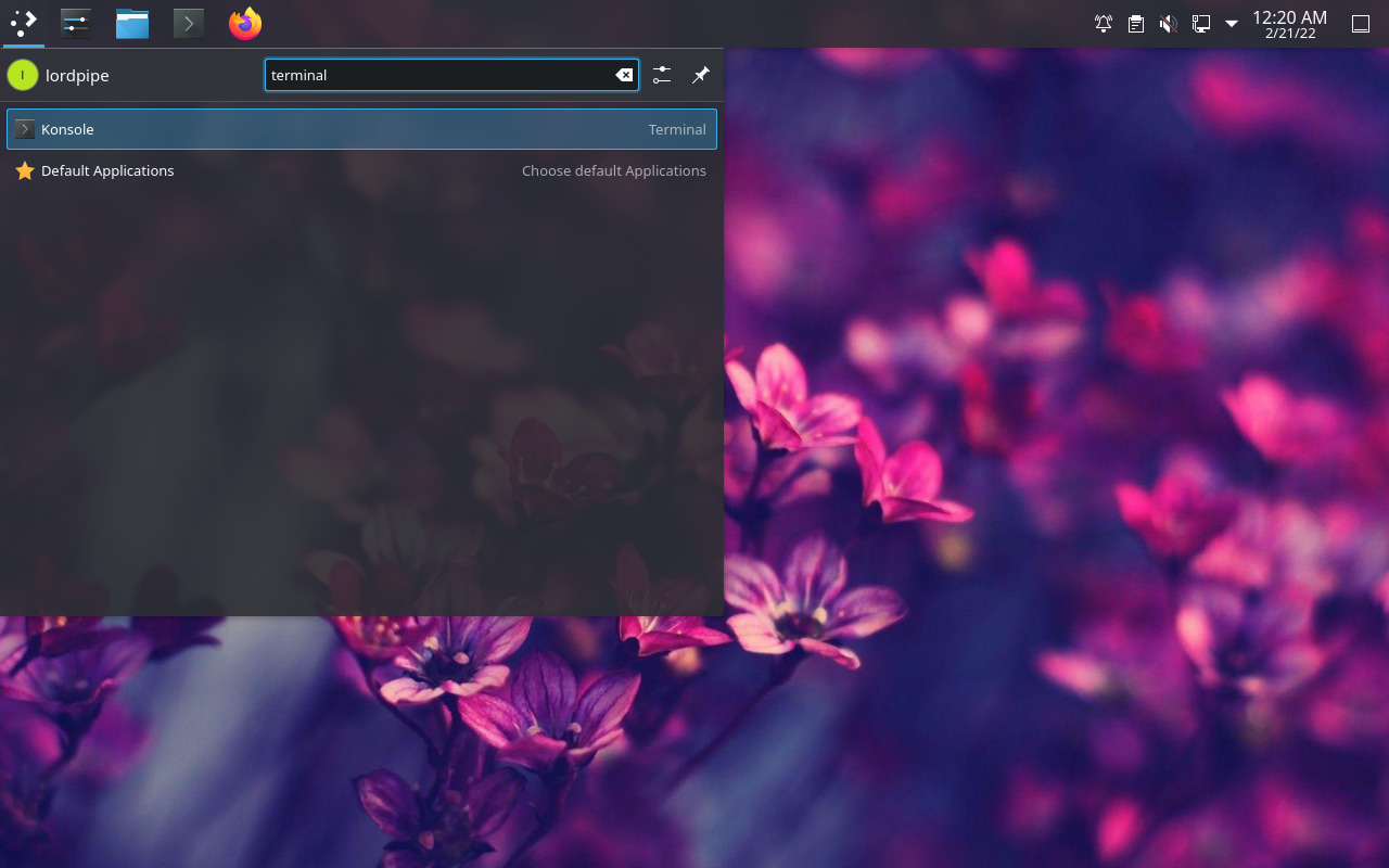 KDE menu with terminal selected